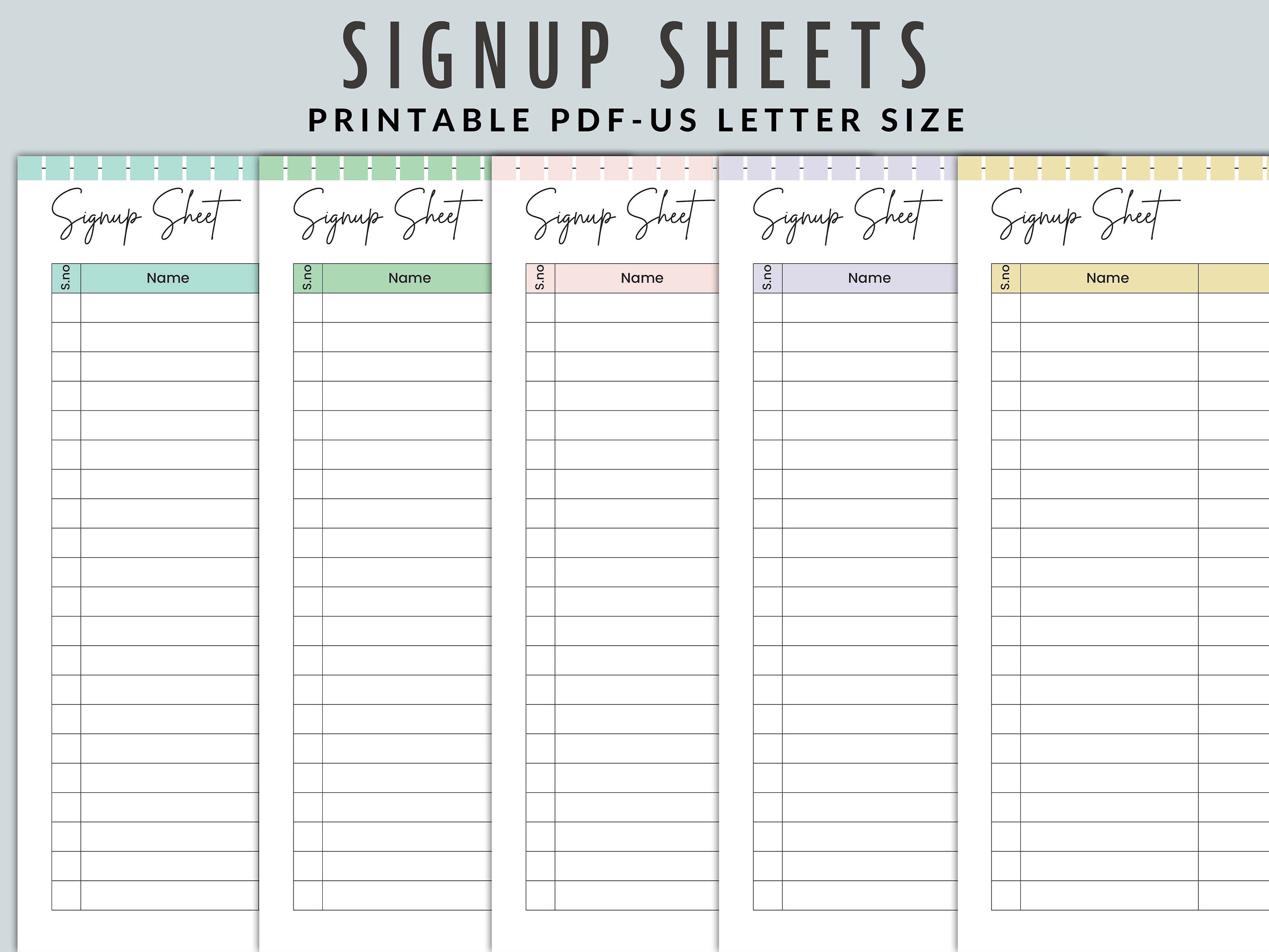 PRINTABLE Signup Sheet, Minimalist Sign up Sheet, PRINTABLE Sign Up ...