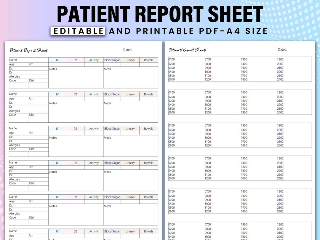 Patient Report Sheet, Medical Documentation, Patient Care Record ...