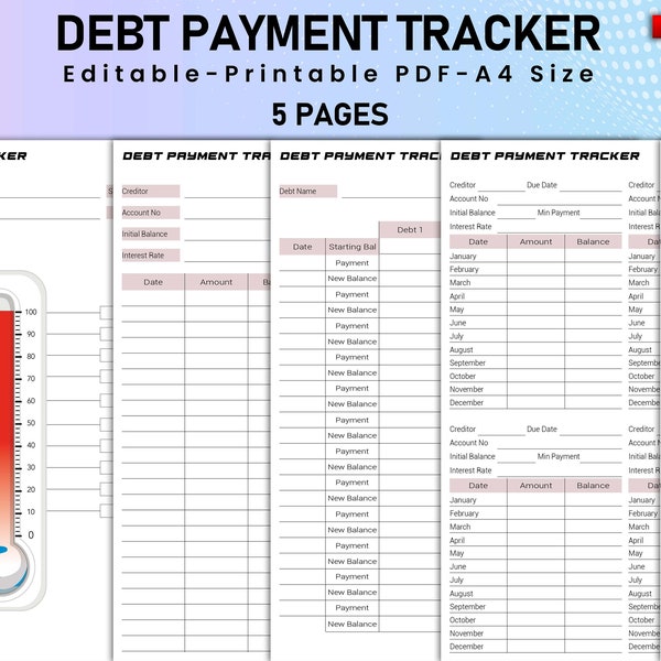 Debt Payment Tracker Printable and Editable Printable Planner Monthly Budget Planner Debt Snowball Tracker Debt Payoff Financial Organizer
