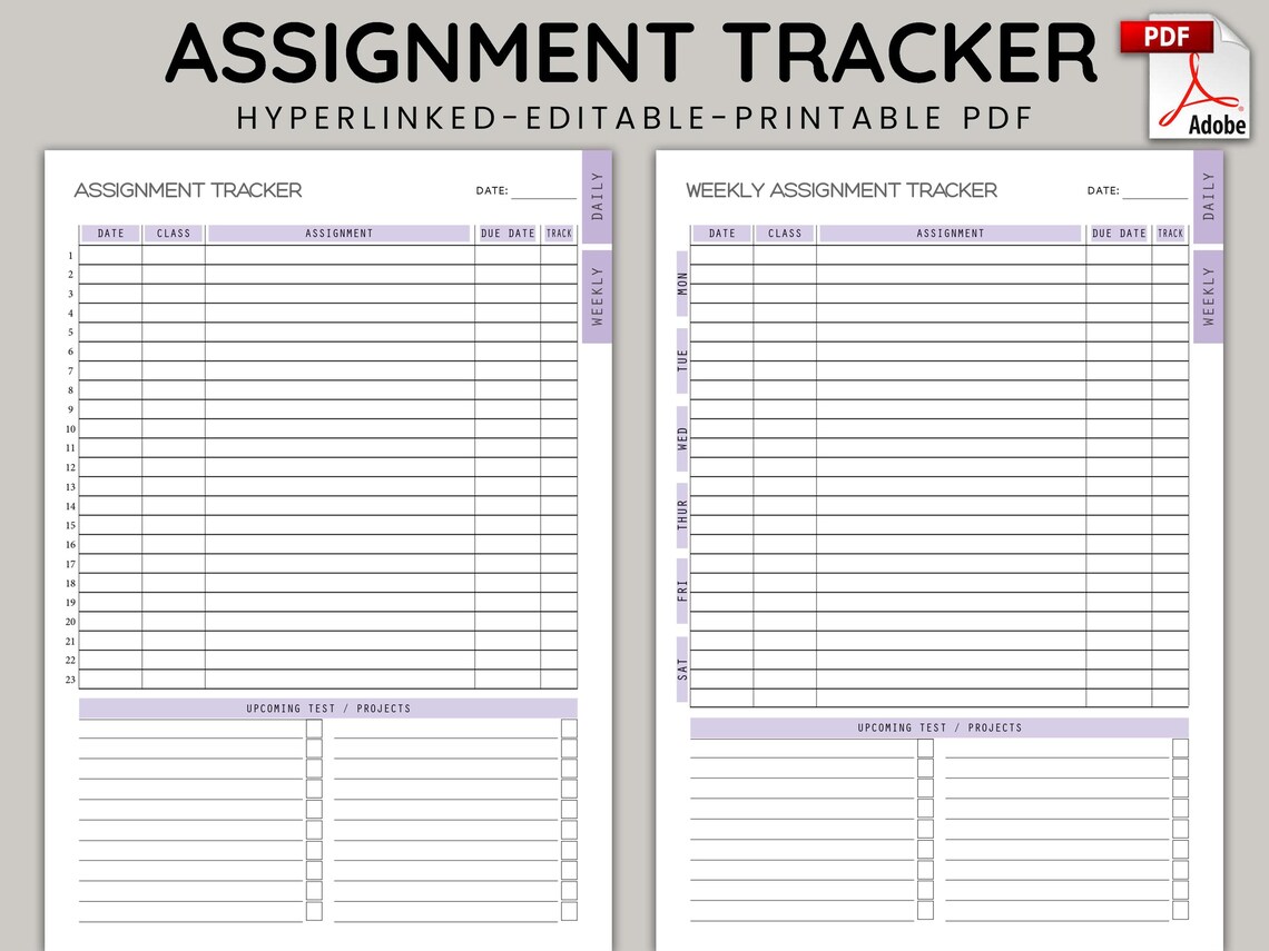 Weekly Assignment Tracker, Assignment Planner, Student Task Tracker ...