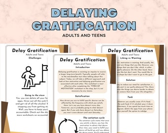 Hoja de trabajo para retrasar la gratificación, imprimibles, descarga digital, autoayuda, responsabilidad, educación, motivación, superación personal, enfoque