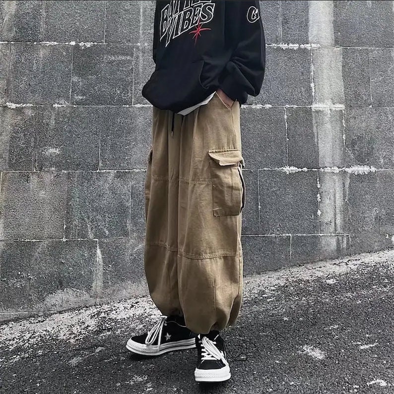 Versatile Military Inspired Streetwear Pants, Baggy Loose Fit