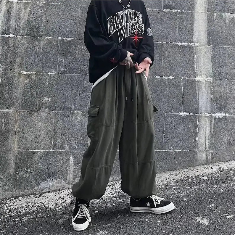 Versatile Military Inspired Streetwear Pants, Baggy Loose Fit