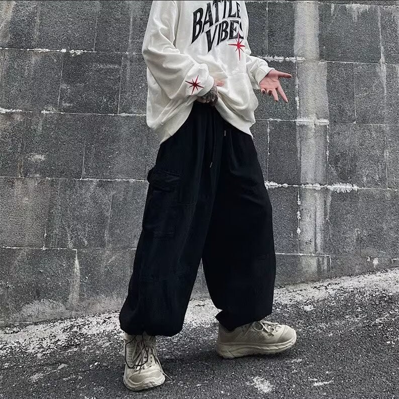 Versatile Military Inspired Streetwear Pants, Baggy Loose Fit