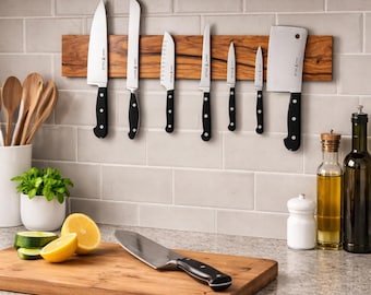 Magnetic Knife Bar – Wall Mounted Wooden Knife Holder - Solid Hardwoods