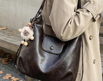 Womens Faux Leather Hobo Bag,Large Shoulder Crossbody Minimalist Everyday Purse Brown Black