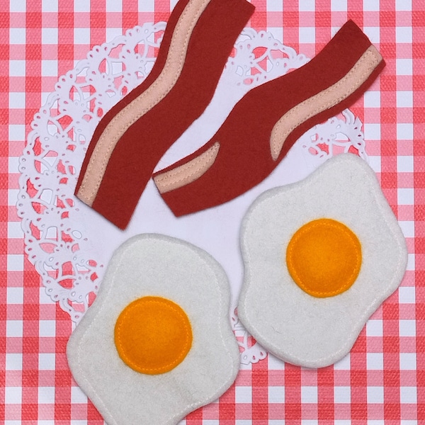 SVG file - toy fried egg with fried bacon - cutting with scanncut, made from wool felt.
