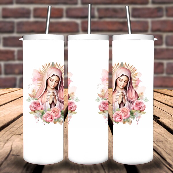 Virgin Mary Tumbler Wrap for Skinny Tumbler Design 3D Virgin Mary Digital Sublimation Design for Tumblers Virgin Mary PNG Mother Mary Design