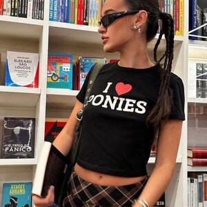 I Heart Ponies Baby Tee I Love Shirt Y2K Graphic Tshirt Hot Girl Baby Tee Cute Slogan Shirt Pinterest Aesthetic VSCO Girl Shirt Gift For Her