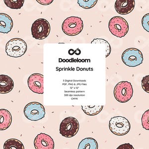 Cute sprinkle donuts Seamless Pattern – Cute Digital Paper for Scrapbooking, Planner Stickers, Crafts, fabric, textiles.