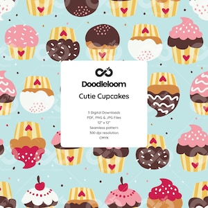 Cute sweet cupcakes Seamless Pattern – Cute Digital Paper for Scrapbooking, Planner Stickers, Crafts, fabric, textiles.
