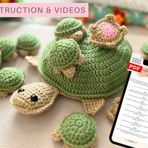 Turtle Memory game Pattern pdf English Deutsch Española France stitched Crochet Complete Guide Instant Download Amigurumi Tutorial Crochetin