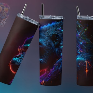 Neon Gorilla High Detail Tumbler Design Colorful Gorilla Sublimation Wrap Design Digital Download PNG