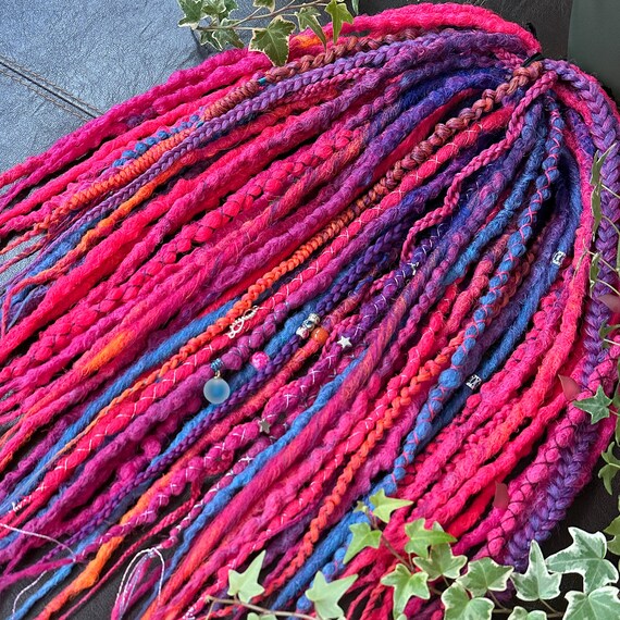 Pink and Purple dreadlocks, Rave dreads, Cyber pink extensions, Fake pink locks, Mix dreadlocks set, Burning man, Coachella