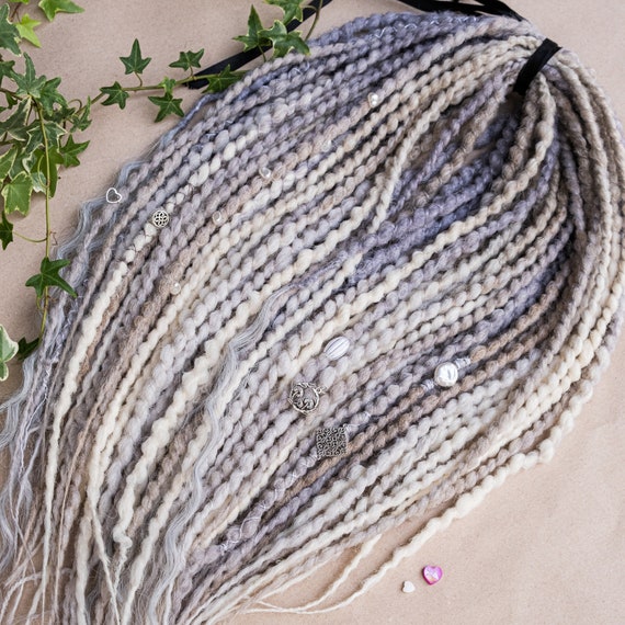 Soft Ash Blonde Synthetic Dreads DE SE, Platinum Braid In Dread Locs for Burning Man, White and Lilac Gray Dreadlock Extensions Double Ended