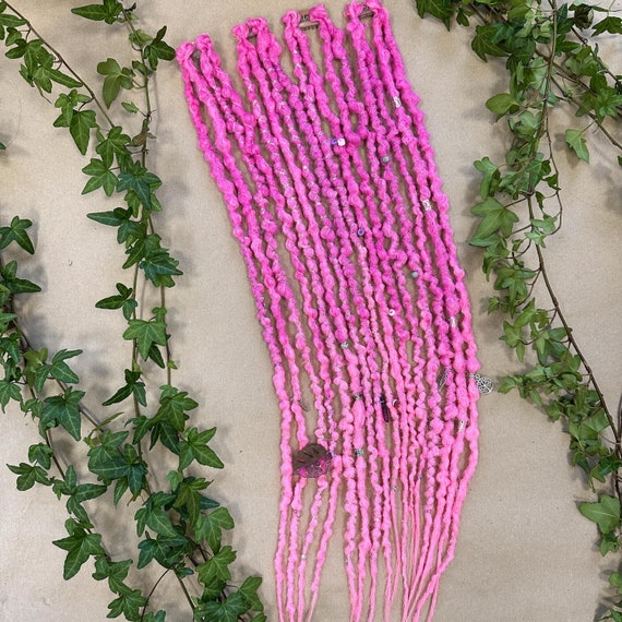 Clip In Dreadlock Extensions for Kids and Adults, Festival Pink Synthetic Dreads on Hair Clips