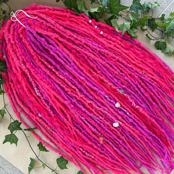 Pink Braid In Synthetic Dreads Double or Single Ended, Fuchsia Temporary Handmade Crochet Dreadlocks