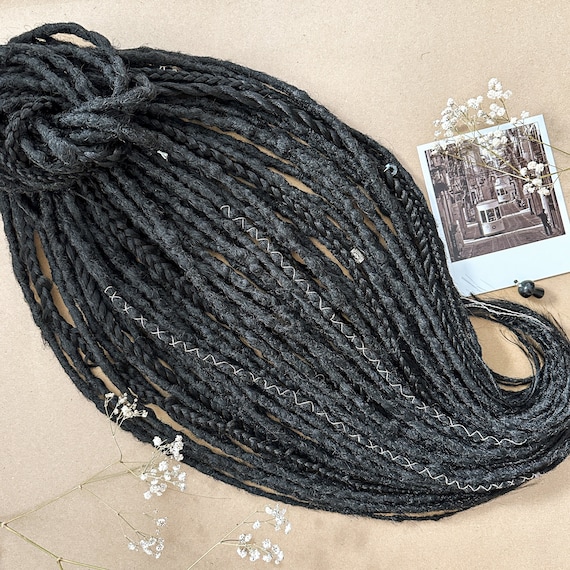 Black Witchy Synthetic Dreads SE or DE, Custom Viking Dreadlock Extensions Double Ended, Full Set Braid In Goth Dread locs for Halloween