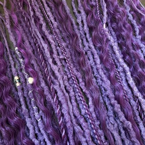 Purple Braid In Dreads, Synthetic Double or Single Ended Dreadlock Extensions with Curly Loose Ends