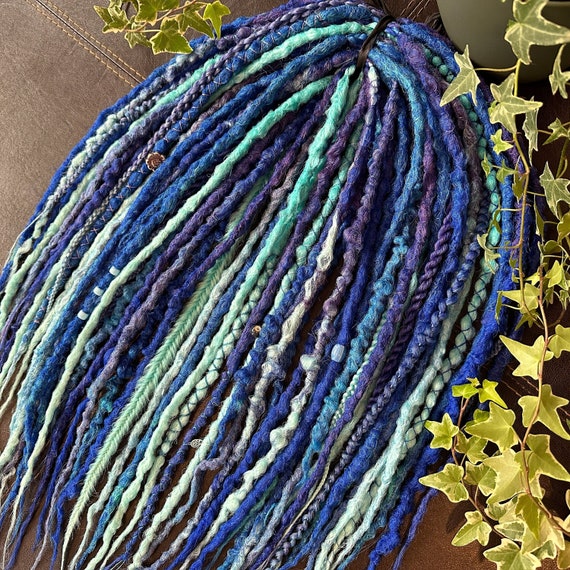 Blue Handmade Braid In Dreads, Temporary Synthetic Dreadlocks Double Ended, Textured Crochet Faux Loc Extensions