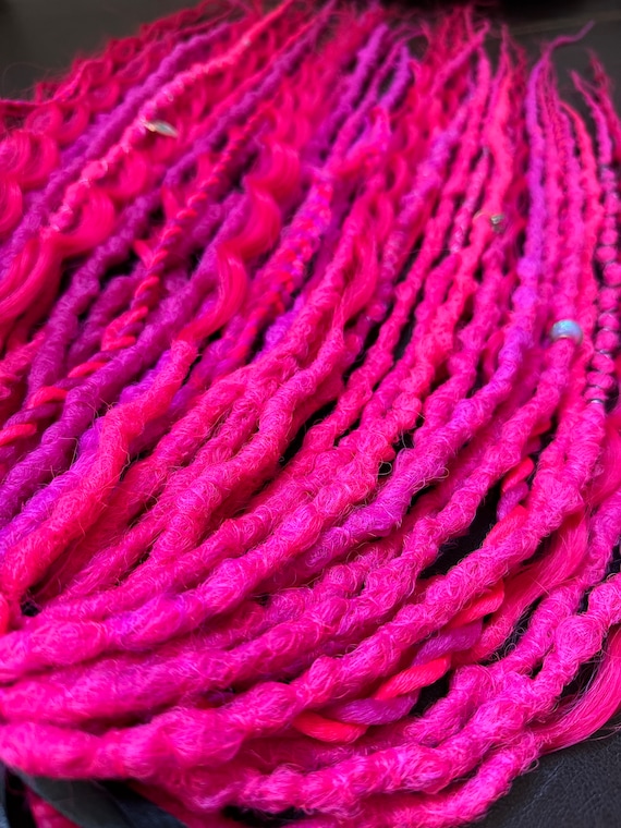 Burning man, Pink dreadlocks, Magenta pink dreads, Fuchsia double ended dreads, Bright hair extensions, Synthetic dreadlocks, Cyber dreads
