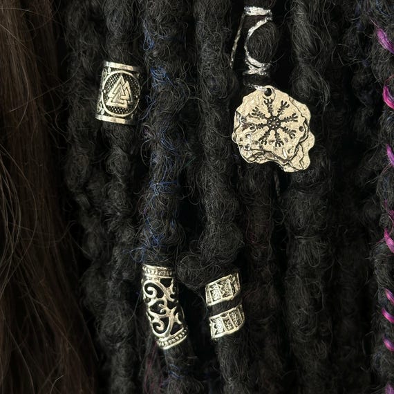 Silver Viking Loc Jewelry SET, Dreadlock Norse Rune Beads for Men, Celtic Accessories for Dreads and Braids