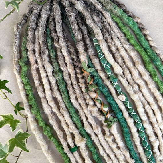 Soft Synthetic Dreads in Brown to Light Blonde Ombre and Green, Singe or Double Ended Braid In Crochet Dreadlocks