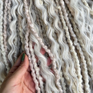 Curly Braid In Dreads Single or Double Ended, White Blonde Dreadlocks with Wavy Loose Ends, Platinum Goddess Locs DPWH