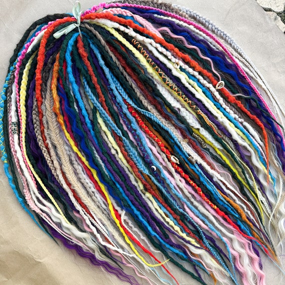 Custom Rainbow Dreadlocks DE SE for Burning Man, Full Set Colorful Double Ended Synthetic Dreads, Bright Dreadlock Extensions for Festival