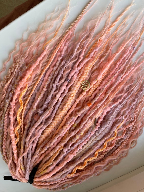 Double ended dreadlocks, Light pink dreads, Pink extensions, Synthetic dreadlocks, Pink bohemian textured set of dreadlock, Fake dreads