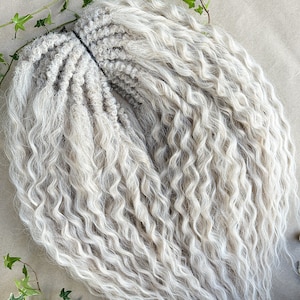 Platinum Synthetic Curly Locks Double Ended, Natural Look White Blonde Wavy Hair Extensions, Voluminous Braid In Faux Boho Locs DPWH