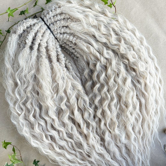 Platinum Synthetic Curly Locks Double Ended, Natural Look White Blonde Wavy Hair Extensions, Voluminous Braid In Faux Boho Locs DPWH