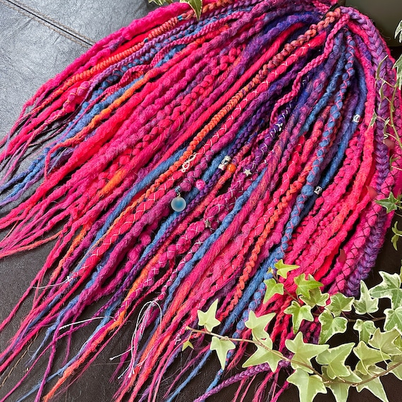 Bright Braid In Dreadlocks, Temporary Crochet Synthetic Dreads Double or Single Ended, Hot Pink and Blue Festival Faux Loc Extensions