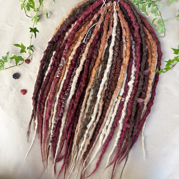 DE SE Crochet Synthetic Dreadlock Extensions, Red and Ginger Handmade Dread Locs for Burning Man, Mixed Auburn Hippie Temporary Faux Locs
