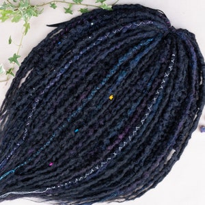 Tresse en dreadlocks noirs, dreads de sorcière synthétiques faites main à une ou deux extrémités, extensions de cheveux Viking temporaires
