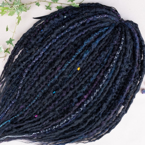 Braid In Black Dreadlocks, Handmade Synthetic Witchy Dreads Single or Double Ended, Temporary Viking Hair Extensions