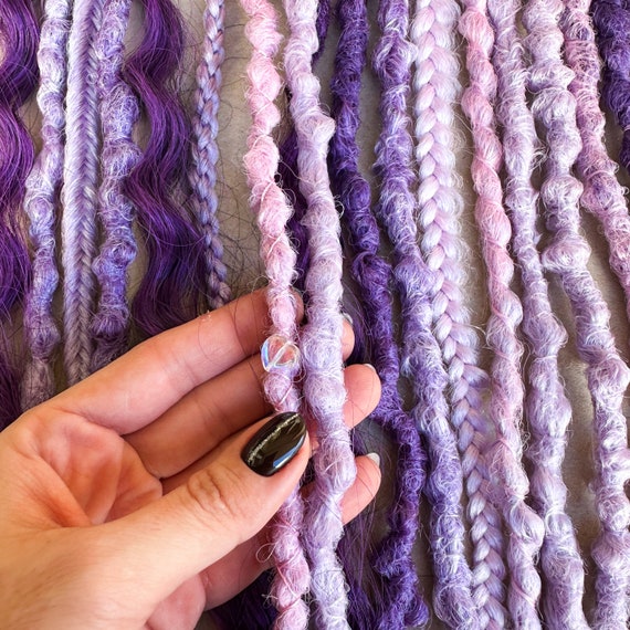 Purple Soft Synthetic Dreads DE or SE, Textured Lavender Faux Dreadlock Extensions Double Ended, Violet Braid in Crochet Dread Locs