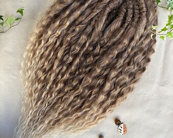 Curly dreadlocks, Wave dreads, Natural look, Loose long hair, Curly hair extensions, Curly ombre synthetic hair, Extra volume, Ready to Ship