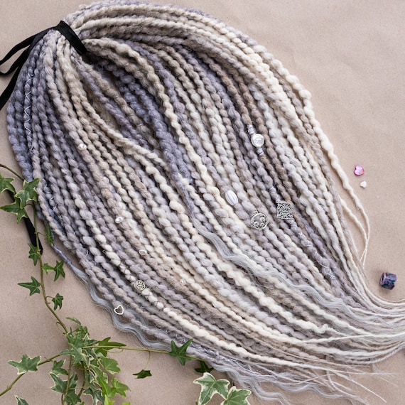 Light Gray Braid In Synthetic Dreads Single or Double Ended, Temporary Platinum Viking Dreadlock Extensions
