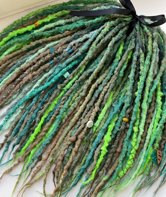 Braid In Synthetic Dreads Double or Single Ended, Emerald Green Crochet Dreadlocks for Forest Witch Cosplay, Custom Handmade Faux Locs