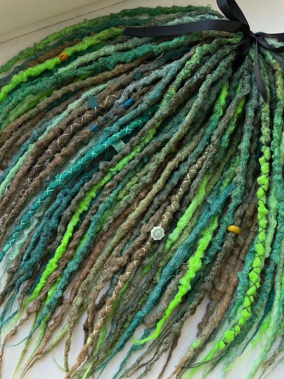 Green dreadlocks, Emerald, Grass, Brown dreadlocks, Forest double ended dreads, Nymph locks, Hippie style, Synthetic extensions, Textured