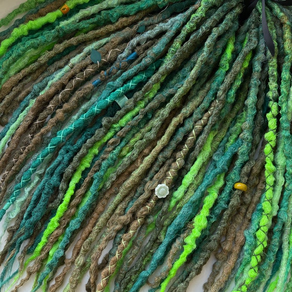 Green dreadlocks, Emerald, Grass, Brown dreadlocks, Forest double ended dreads, Nymph locks, Hippie style, Synthetic extensions, Textured