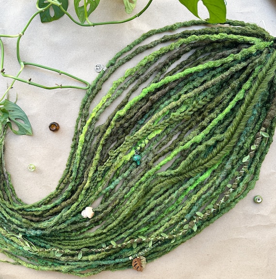 Long Braid In Synthetic Dreads, 80cm 31in Grassy Green Crochet Dreadlocks Single or Double Ended for Forest Witch