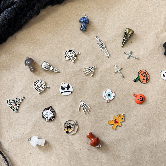 Spooky Loc Jewelry SET, Dreadlock Halloween Charms Bundle, Skeleton and Pumpkin Pendants for Dreads