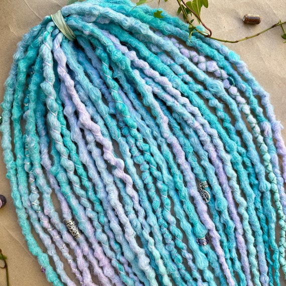 Mint and Lavender dreadlocks, Lilac synthetic extensions, Mint textured dreadlocks, Double ended or single ended locks, Faux locks
