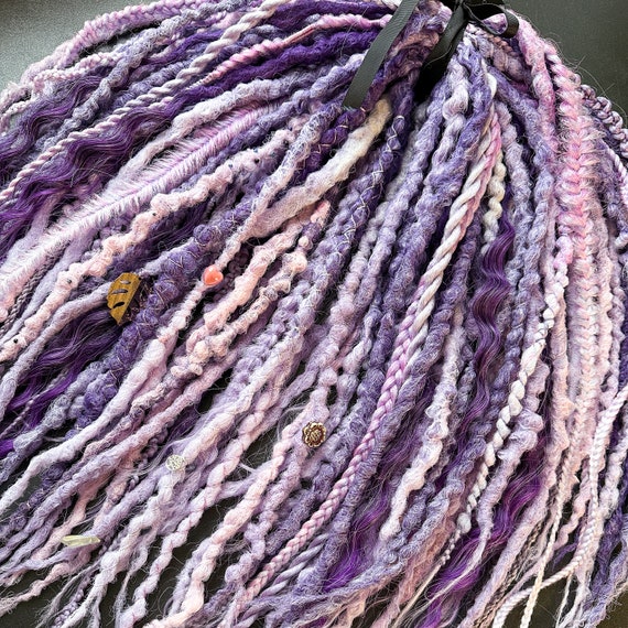 Violet Dreadlock Extensions DE or SE, Lavender Braid In Synthetic Dreads Double Ended, Soft Faux Purple Dreads for Burning Man Outfit