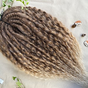 Curly dreadlocks, Wave dreads, Natural look, Loose long hair, Curly hair extensions, Curly ombre synthetic hair, Extra voluminous curls