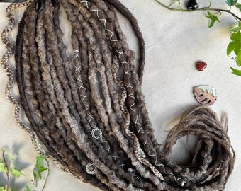Ash Brown Synthetic Dreadlock Extensions, Grey Brown Double Ended Faux Locs, Viking style Dreads, Textured Natural Locks