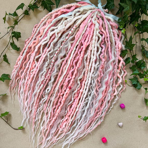 Pink Braid In Synthetic Dreadlocks, Light Pink & Platinum Blonde Boho Locs, Handmade Temporary Dreads Double or Single Ended