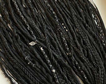Schwarze Dreads, Doppelendige Dreadlocks, Viking Dreads, Schwarze Haarverlängerungen, Total schwarze Dreads, Custom Dreads